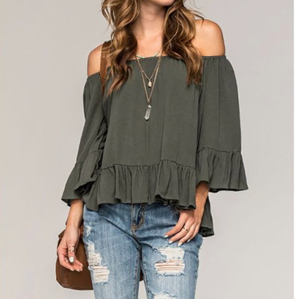 NWOT haute monde olive green blouse top